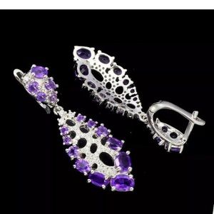 14k White Gold Sterling Silver Amethyst & White Sapphire Nautical Earrings
